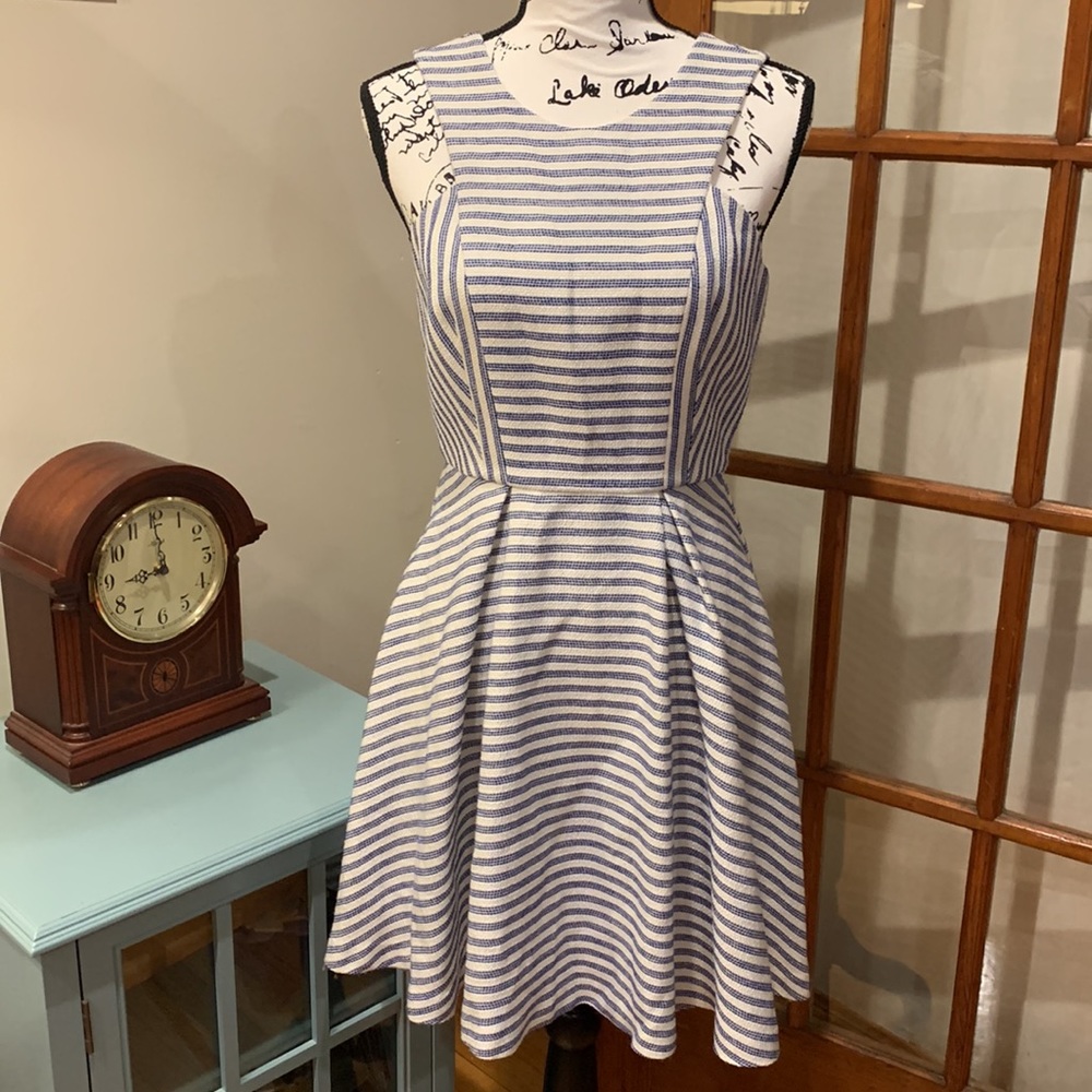 BCBGeneration Sleeveless Striped Fit & Flare Dress, Size 6